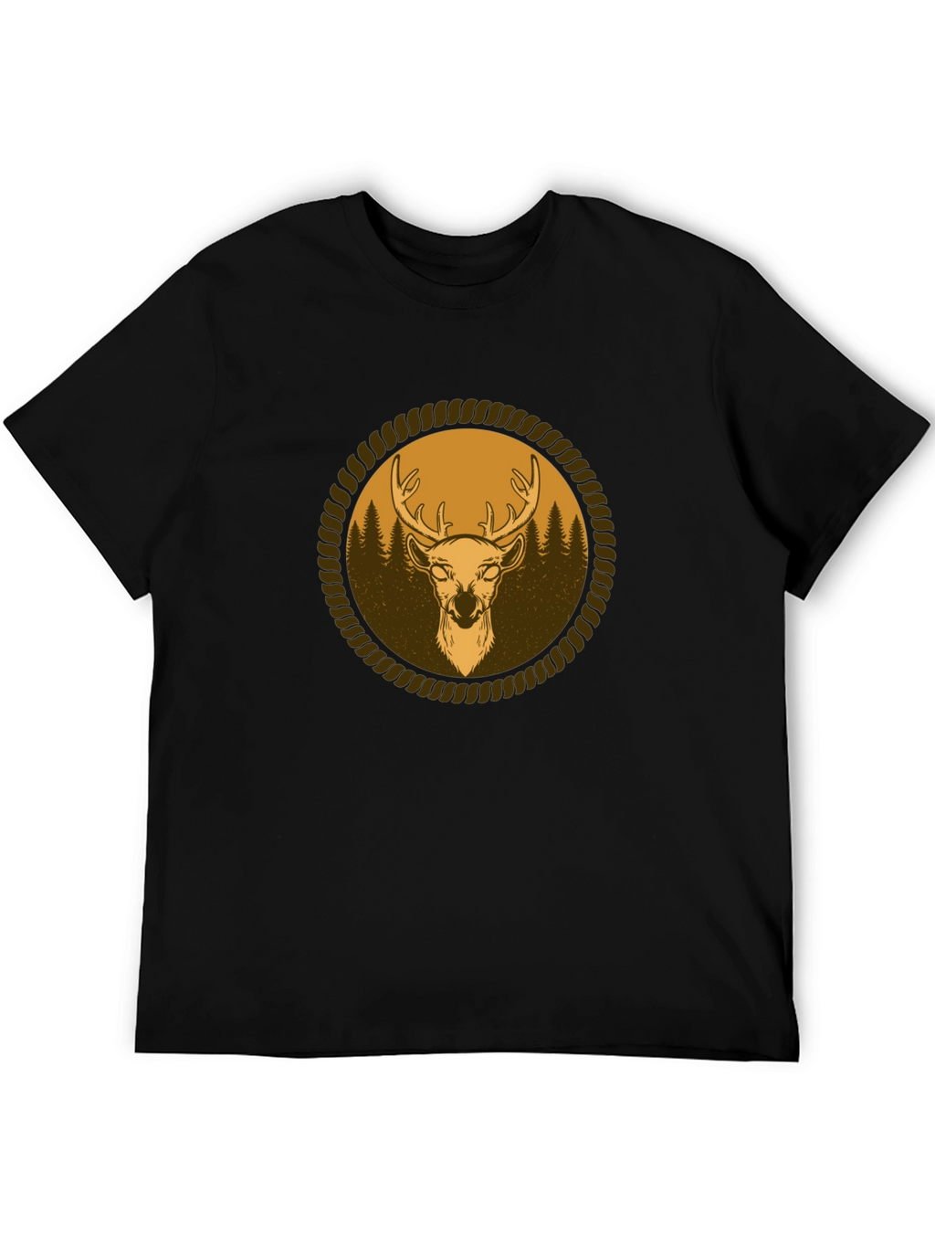 Mens Black T-Shirt with Deer Graphic