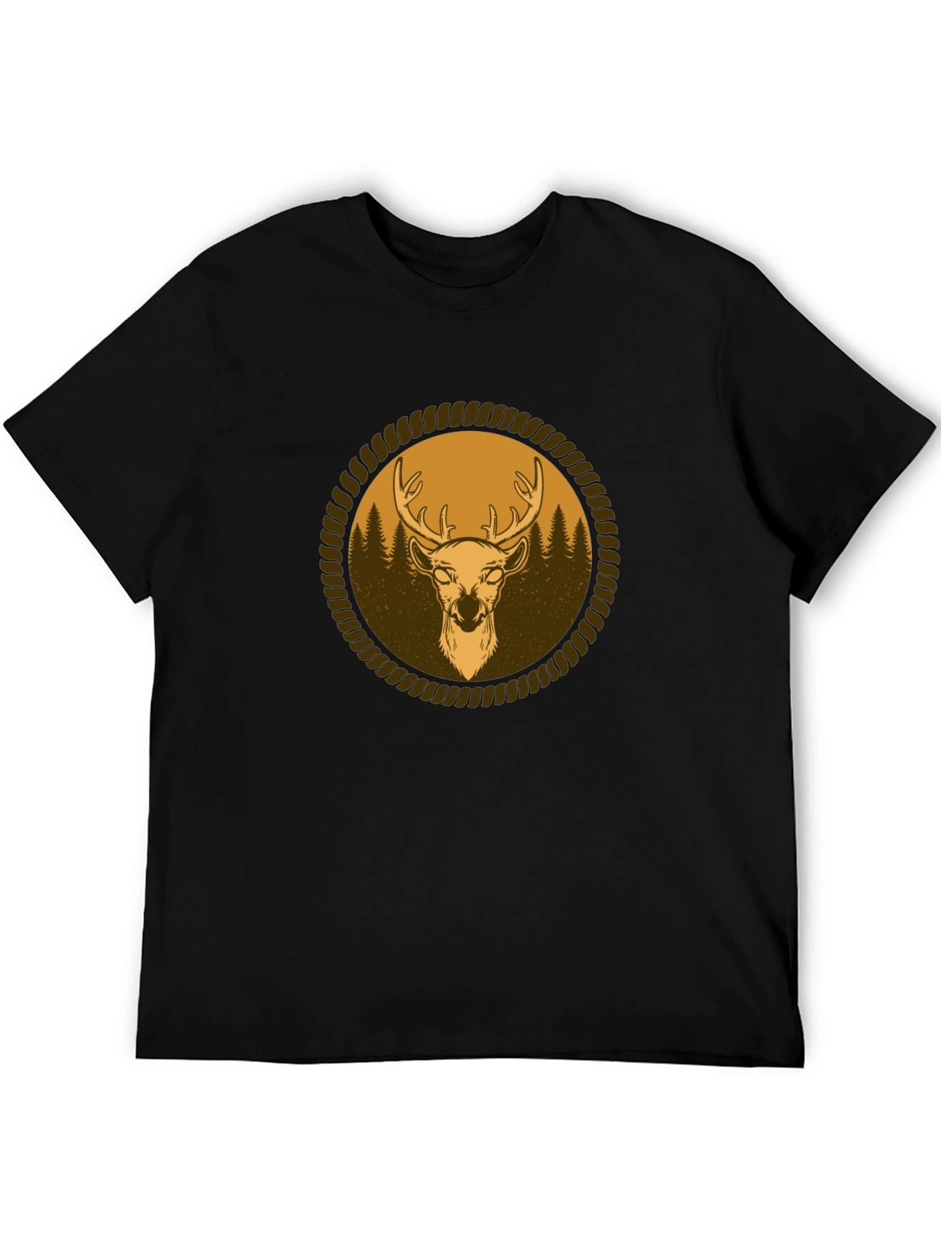 Mens Black T-Shirt with Deer Graphic
