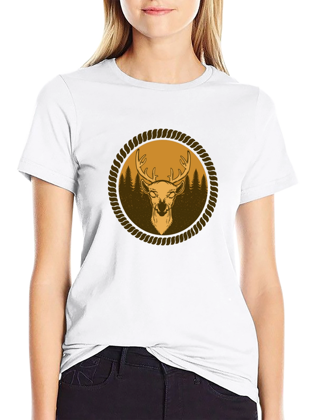 Mens Black T-Shirt with Deer Graphic