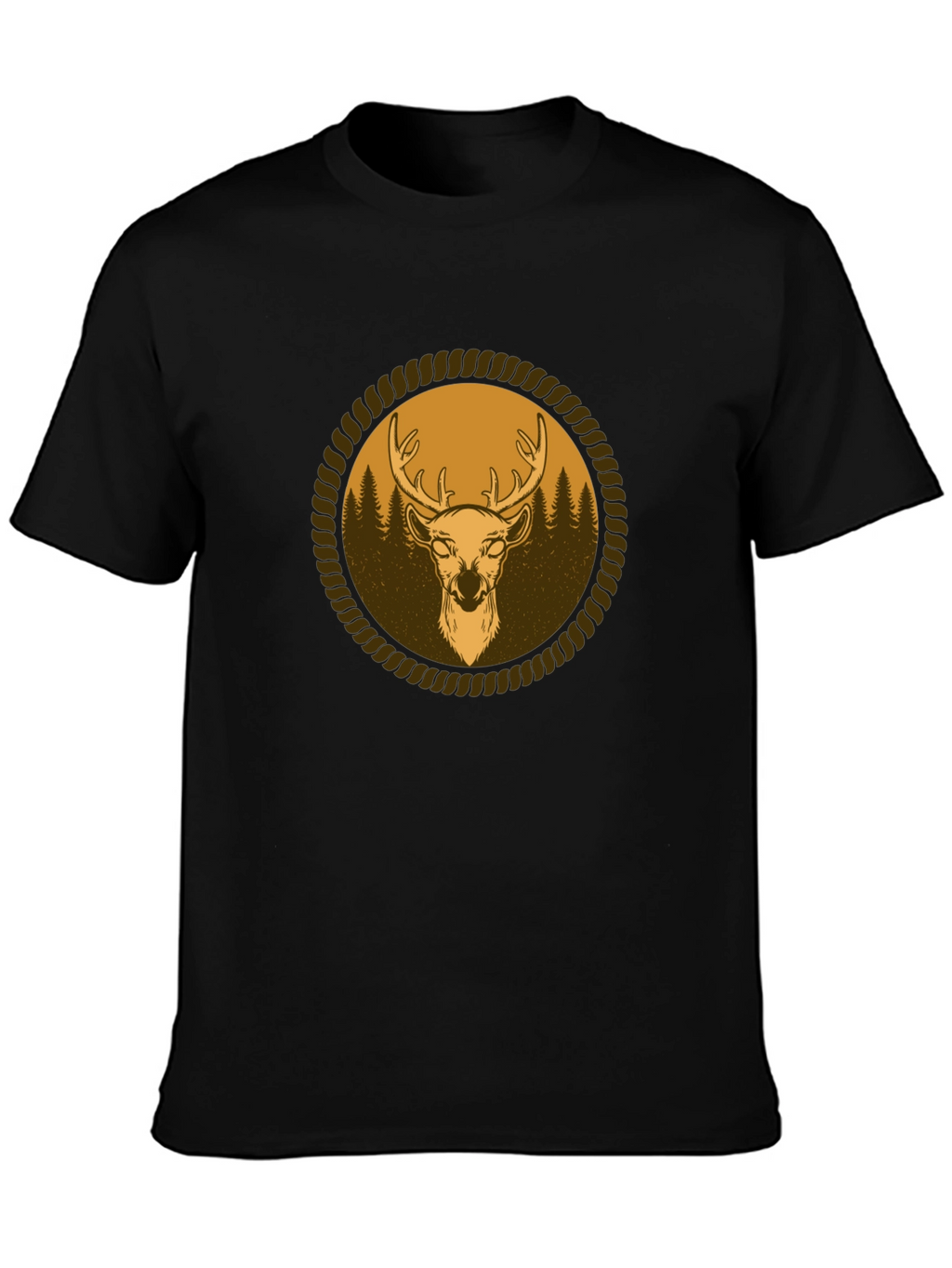 Mens Black T-Shirt with Deer Graphic