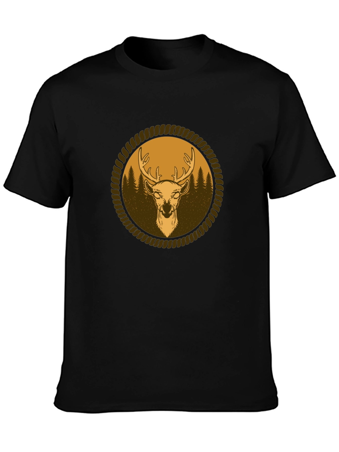 Mens Black T-Shirt with Deer Graphic