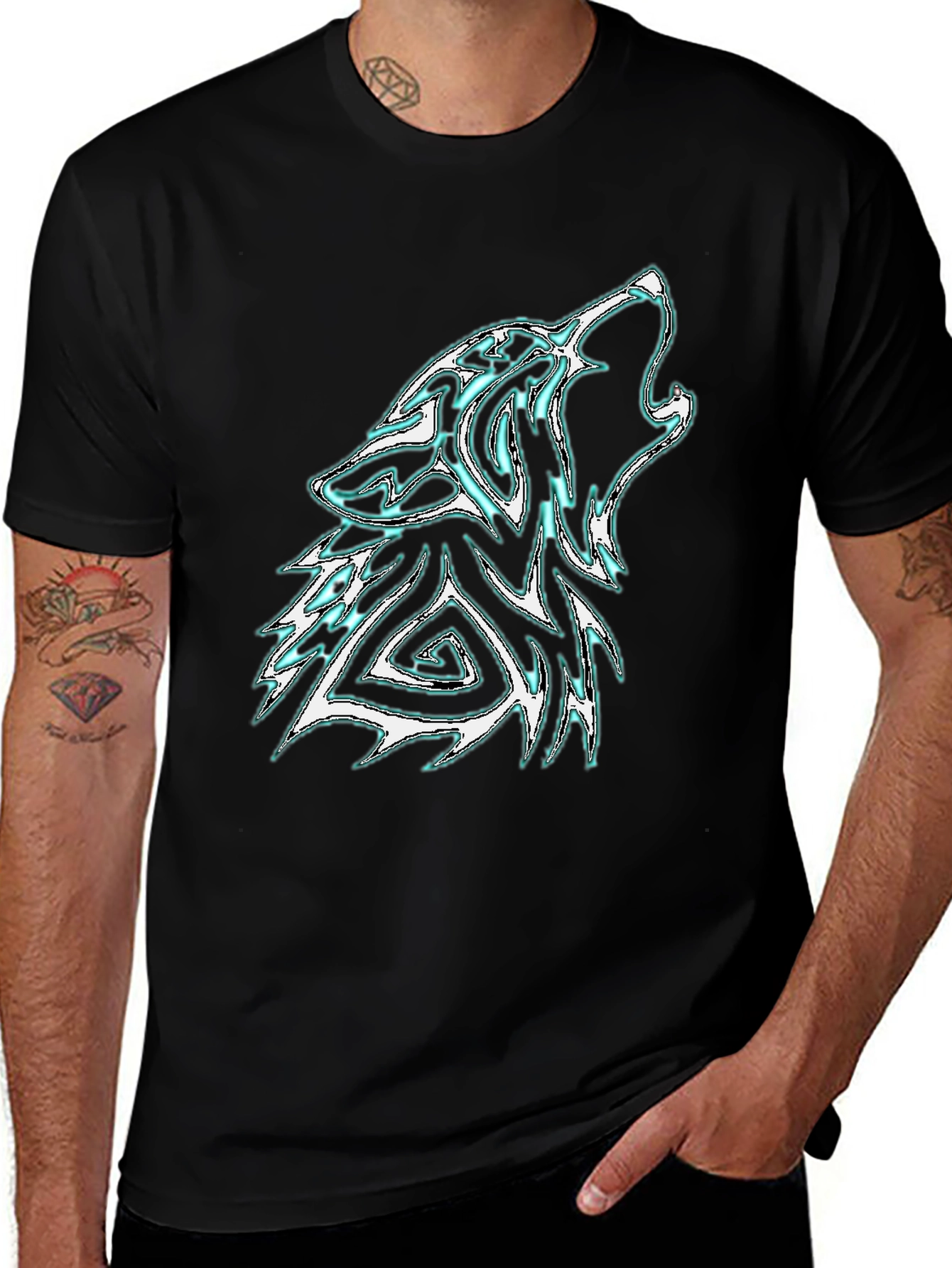 Mens Black Wolf Graphic Tee