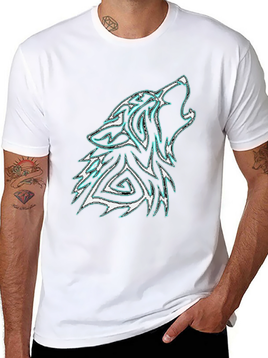 Mens Black Wolf Graphic Tee