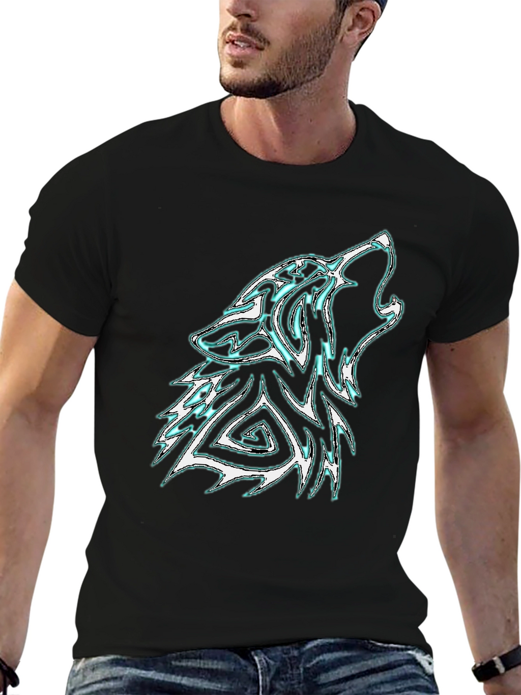 Mens Black Wolf Graphic Tee