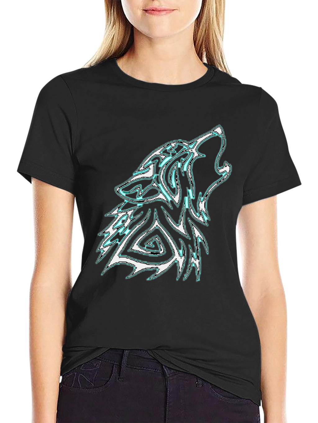 Mens Black Wolf Graphic Tee