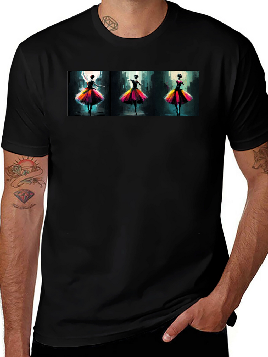 Dancing Ballerinas Graphic Black T-Shirt