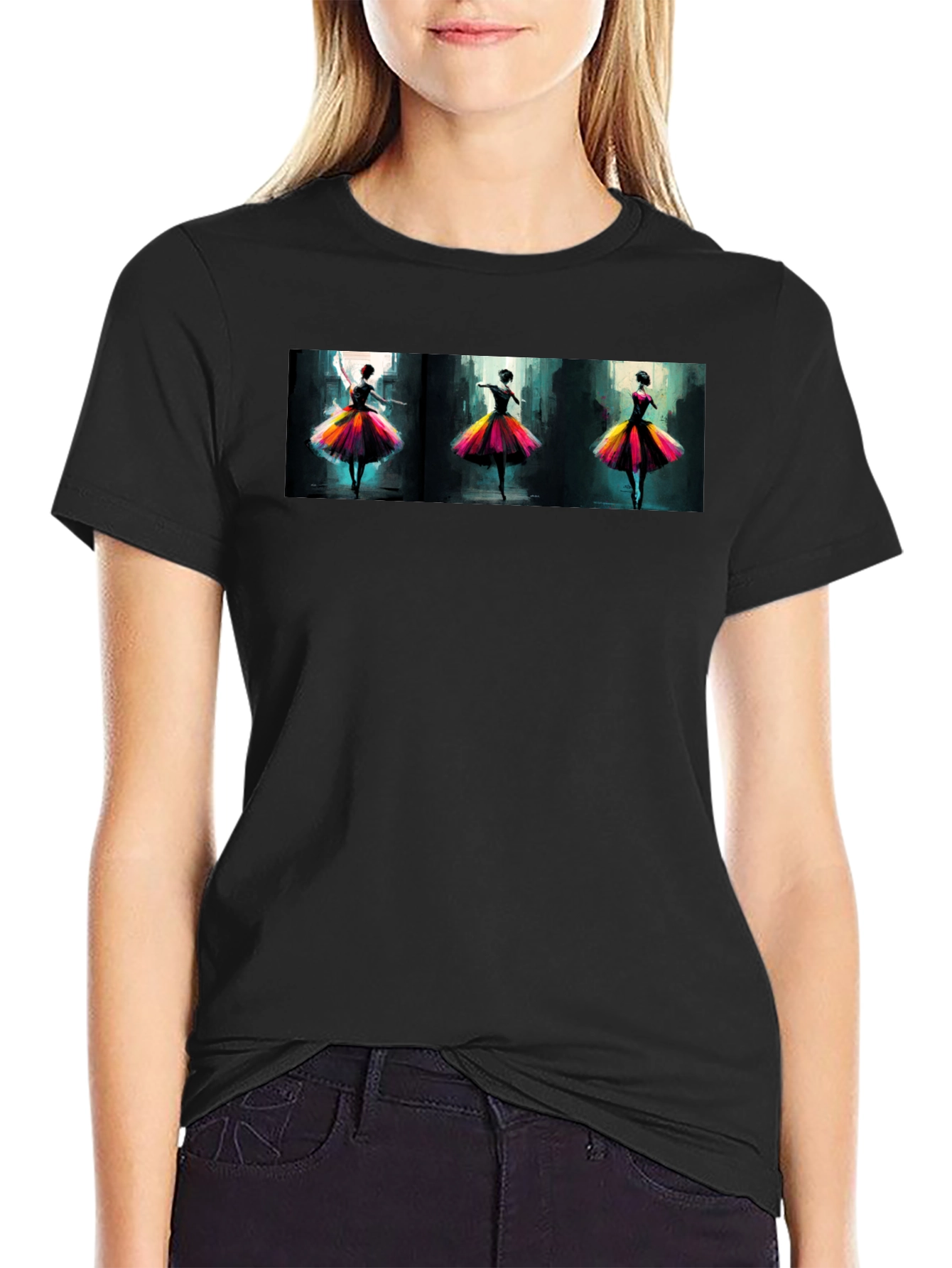 Dancing Ballerinas Graphic Black T-Shirt