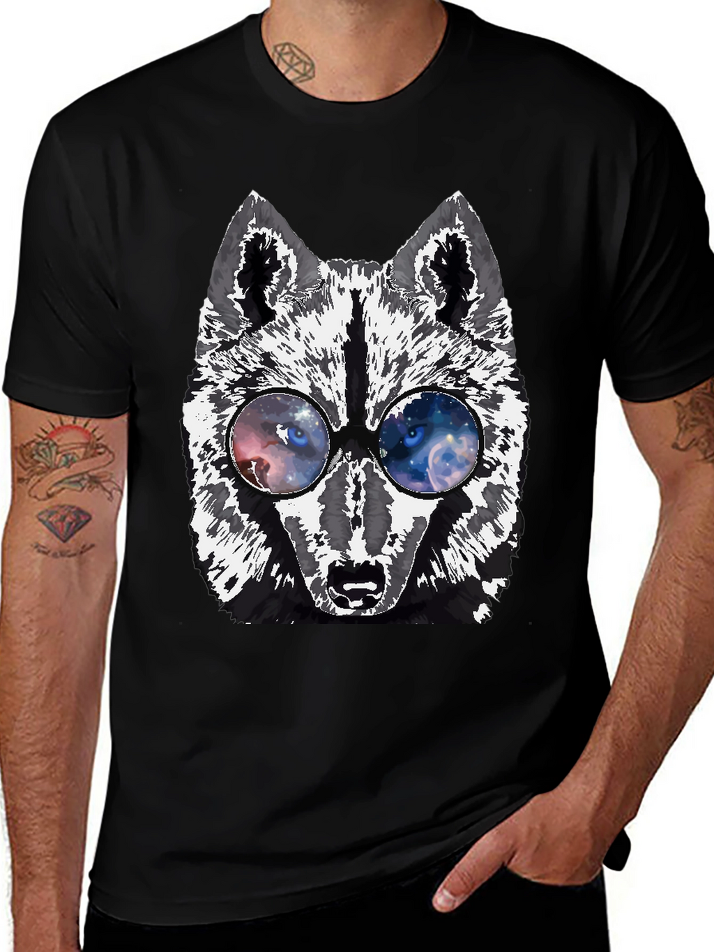 Wolf Galaxy Eyes Black T-Shirt