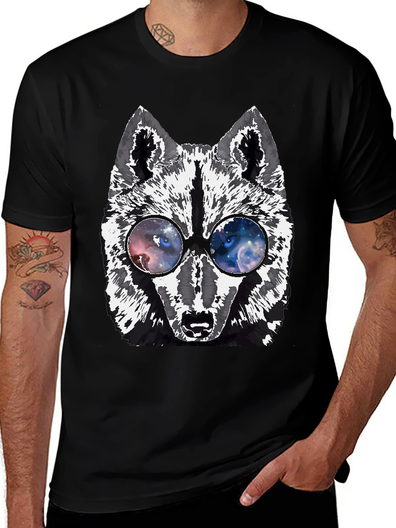 Wolf Galaxy Eyes Black T-Shirt