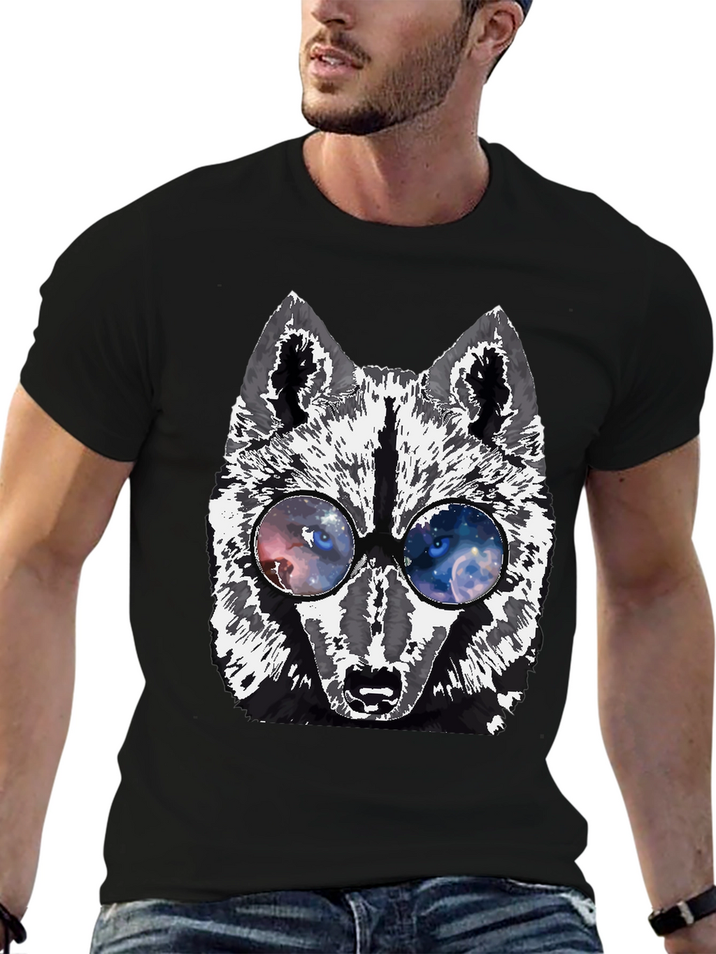 Wolf Galaxy Eyes Black T-Shirt