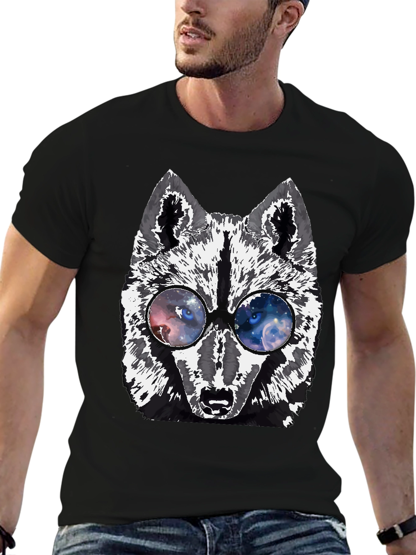 Wolf Galaxy Eyes Black T-Shirt