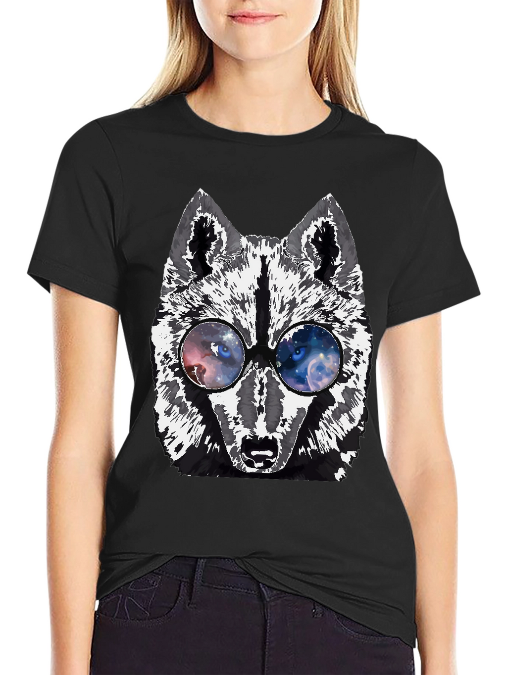 Wolf Galaxy Eyes Black T-Shirt