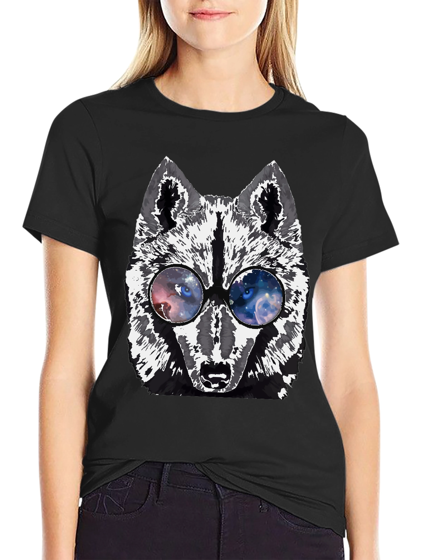 Wolf Galaxy Eyes Black T-Shirt
