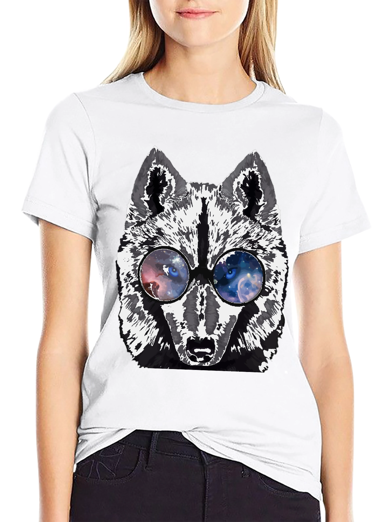 Wolf Galaxy Eyes Black T-Shirt