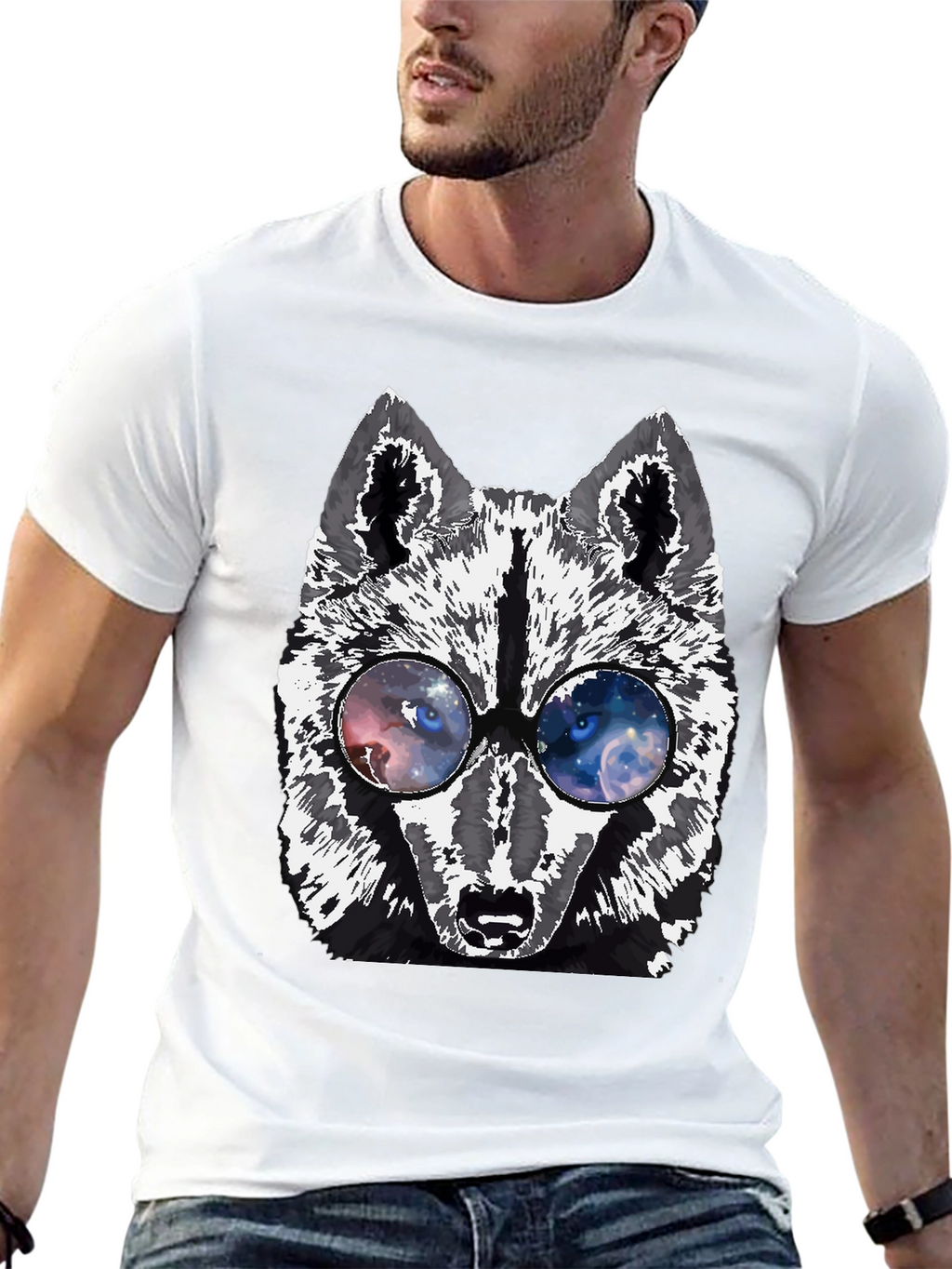 Wolf Galaxy Eyes Black T-Shirt