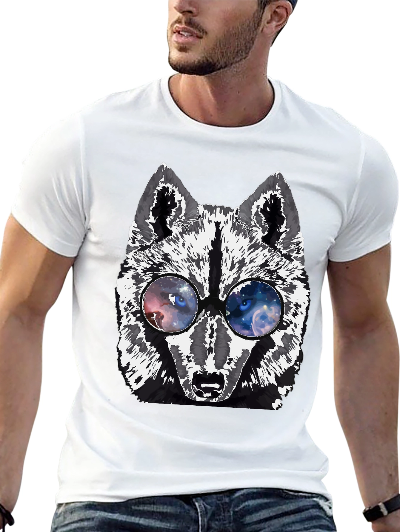 Wolf Galaxy Eyes Black T-Shirt