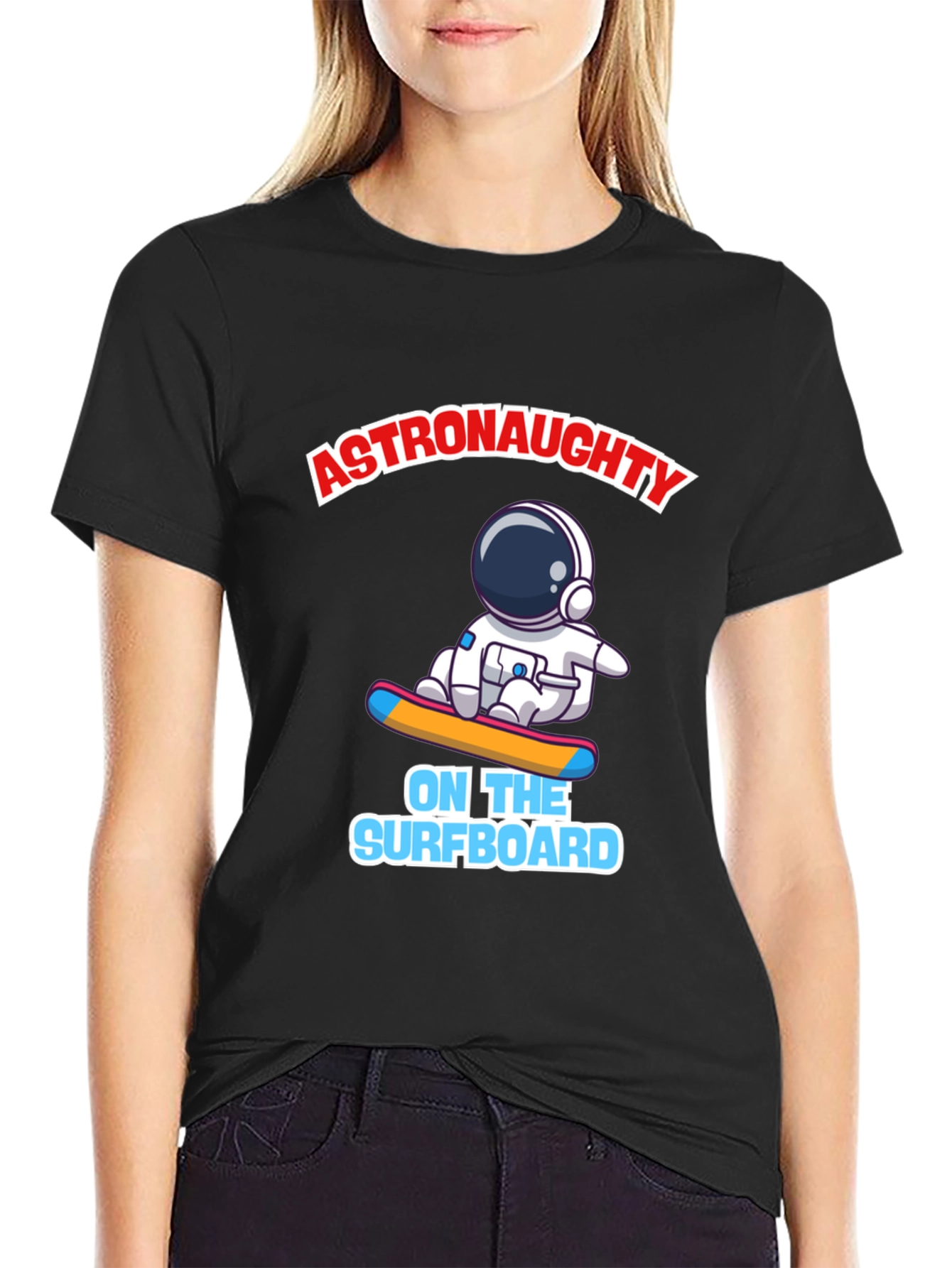 Astronaut Surfing T-Shirt - Black Graphic Tee