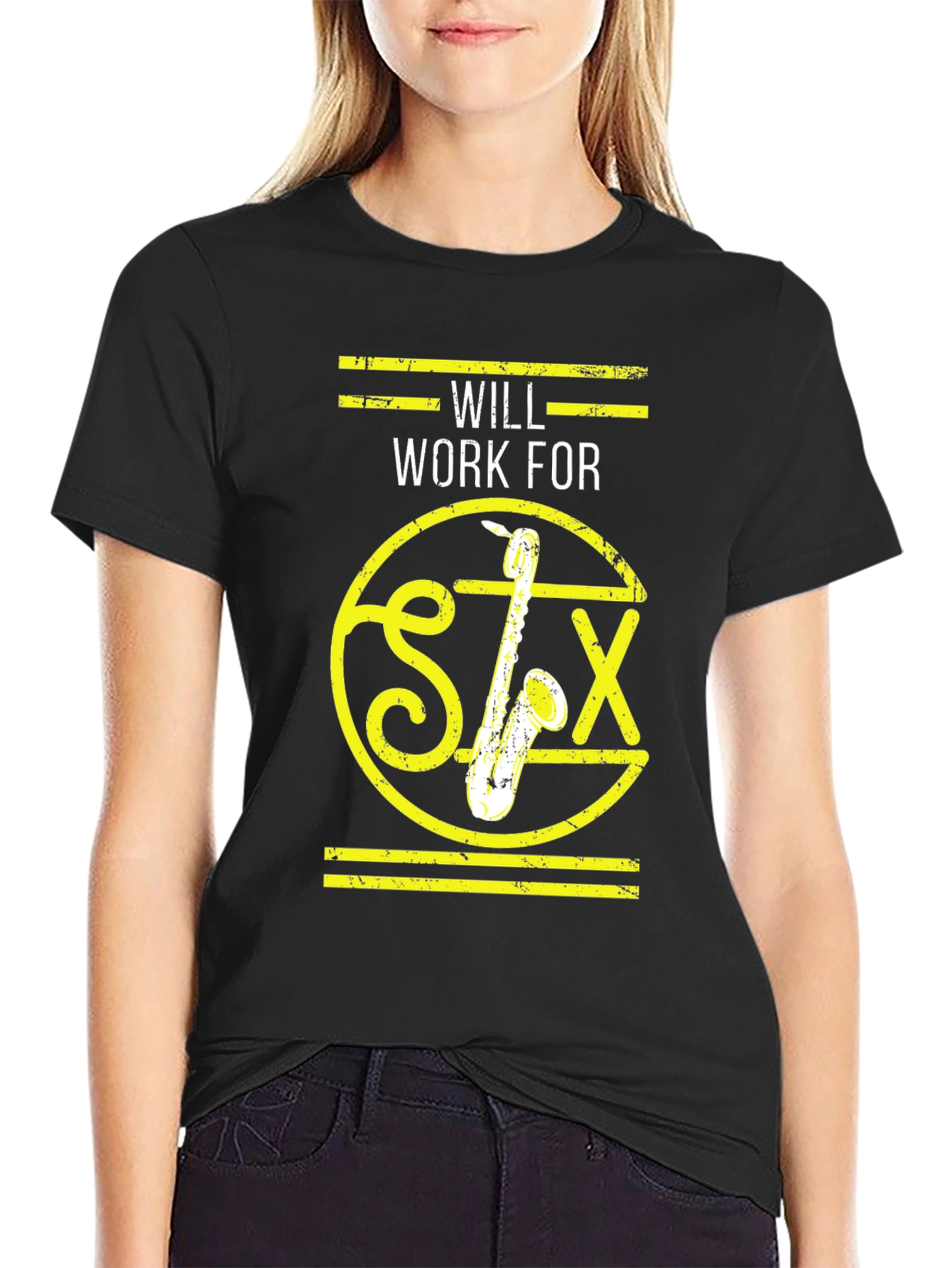 Will Work For Sax T-Shirt - Musician Apparel