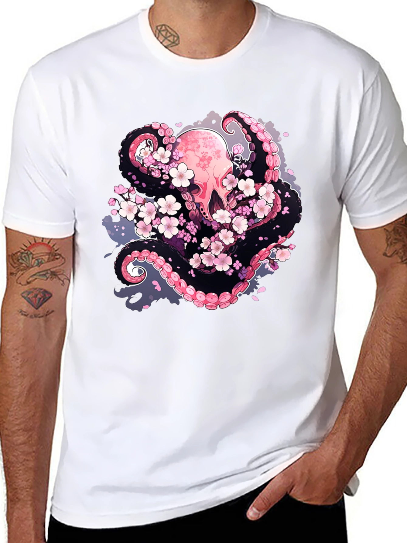 Octopus & Cherry Blossom Graphic Tee