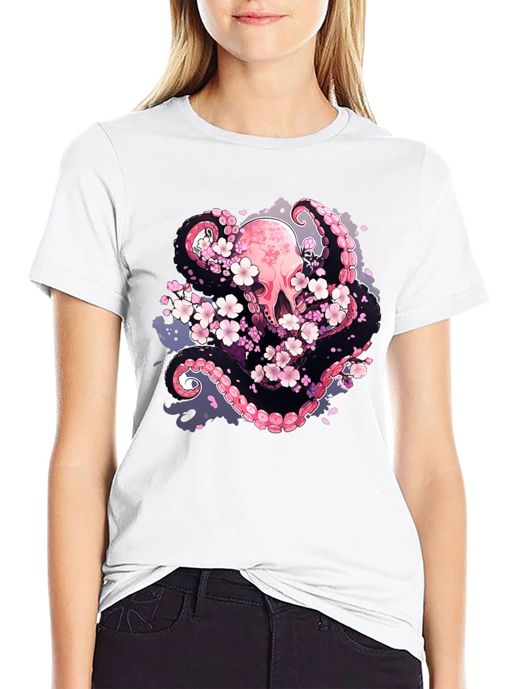 Octopus & Cherry Blossom Graphic Tee