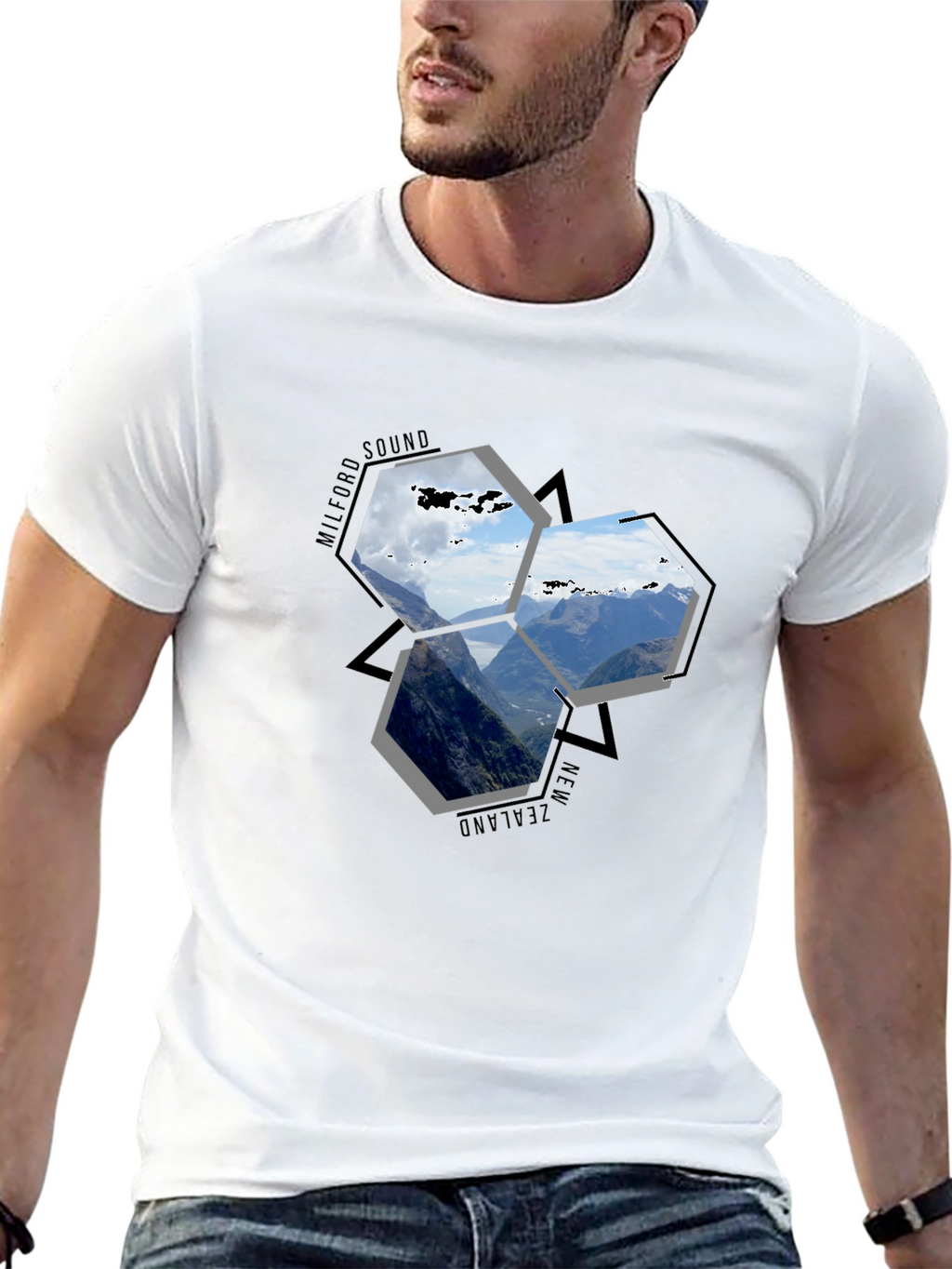 Milford Sound NZ Hexagon T-Shirt