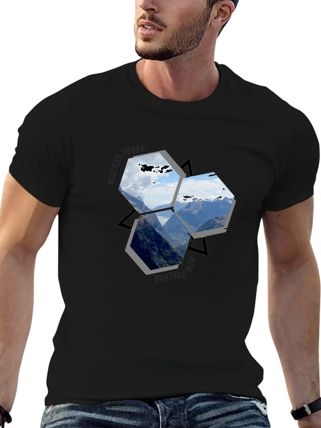 Milford Sound NZ Hexagon T-Shirt