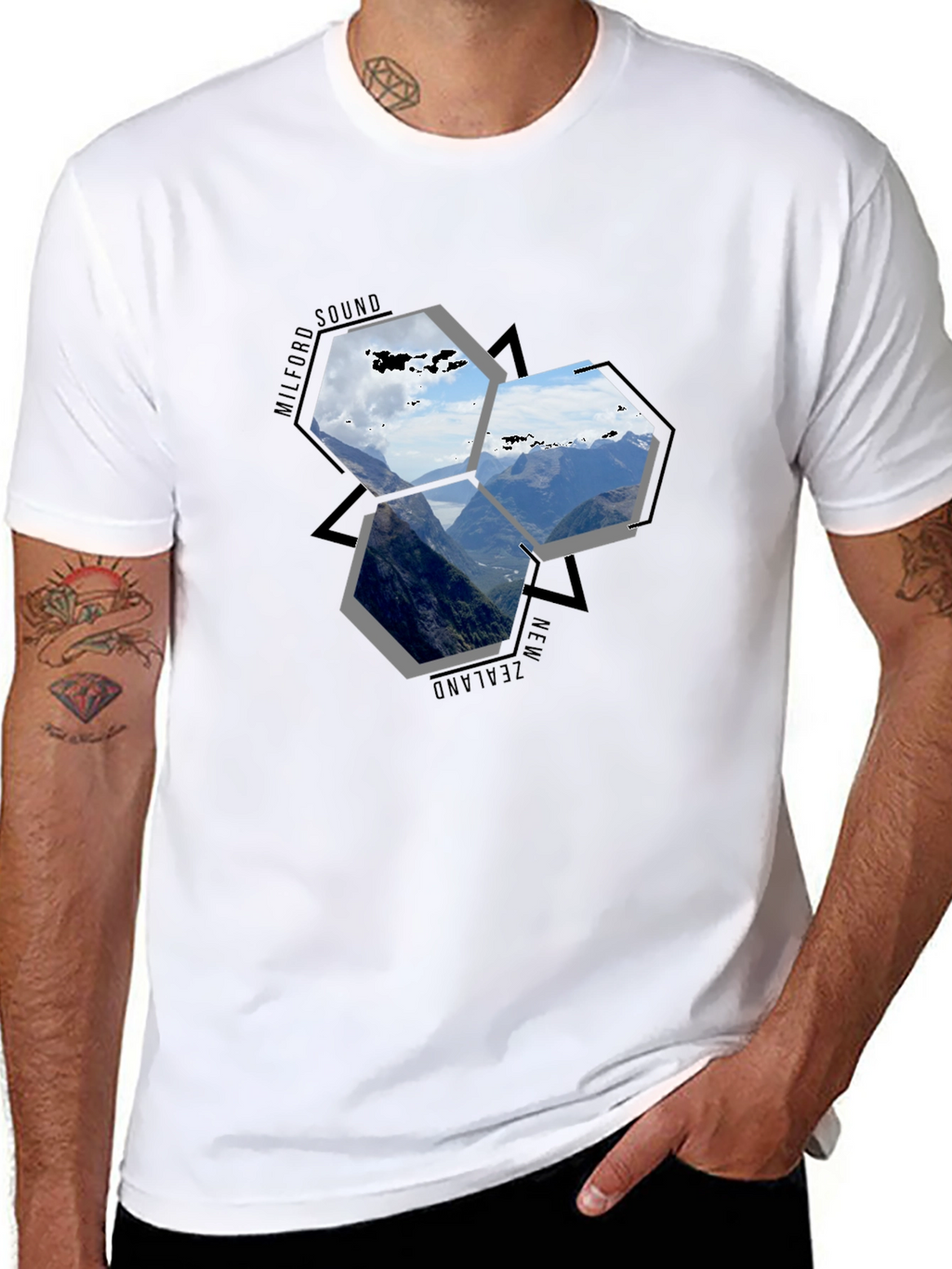 Milford Sound NZ Hexagon T-Shirt