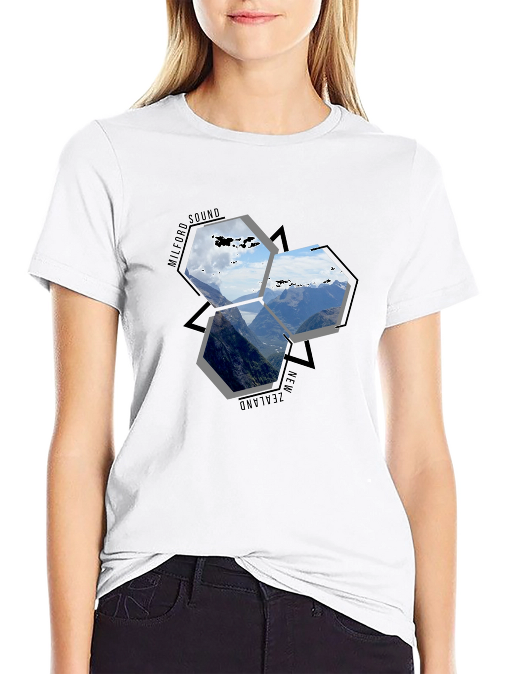 Milford Sound NZ Hexagon T-Shirt