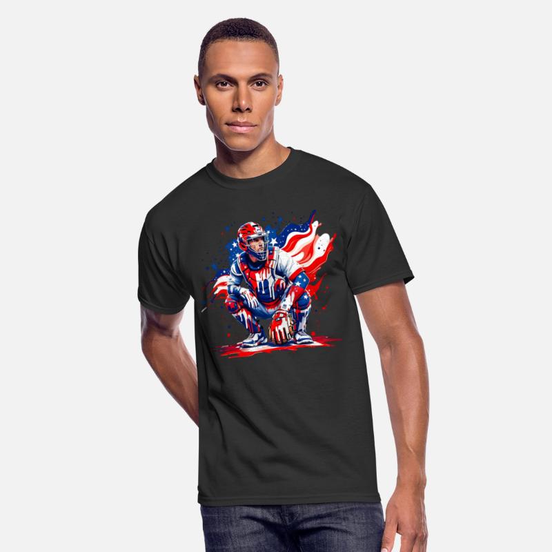 Patriotic Baseball Catcher USA Red White Blue Drip