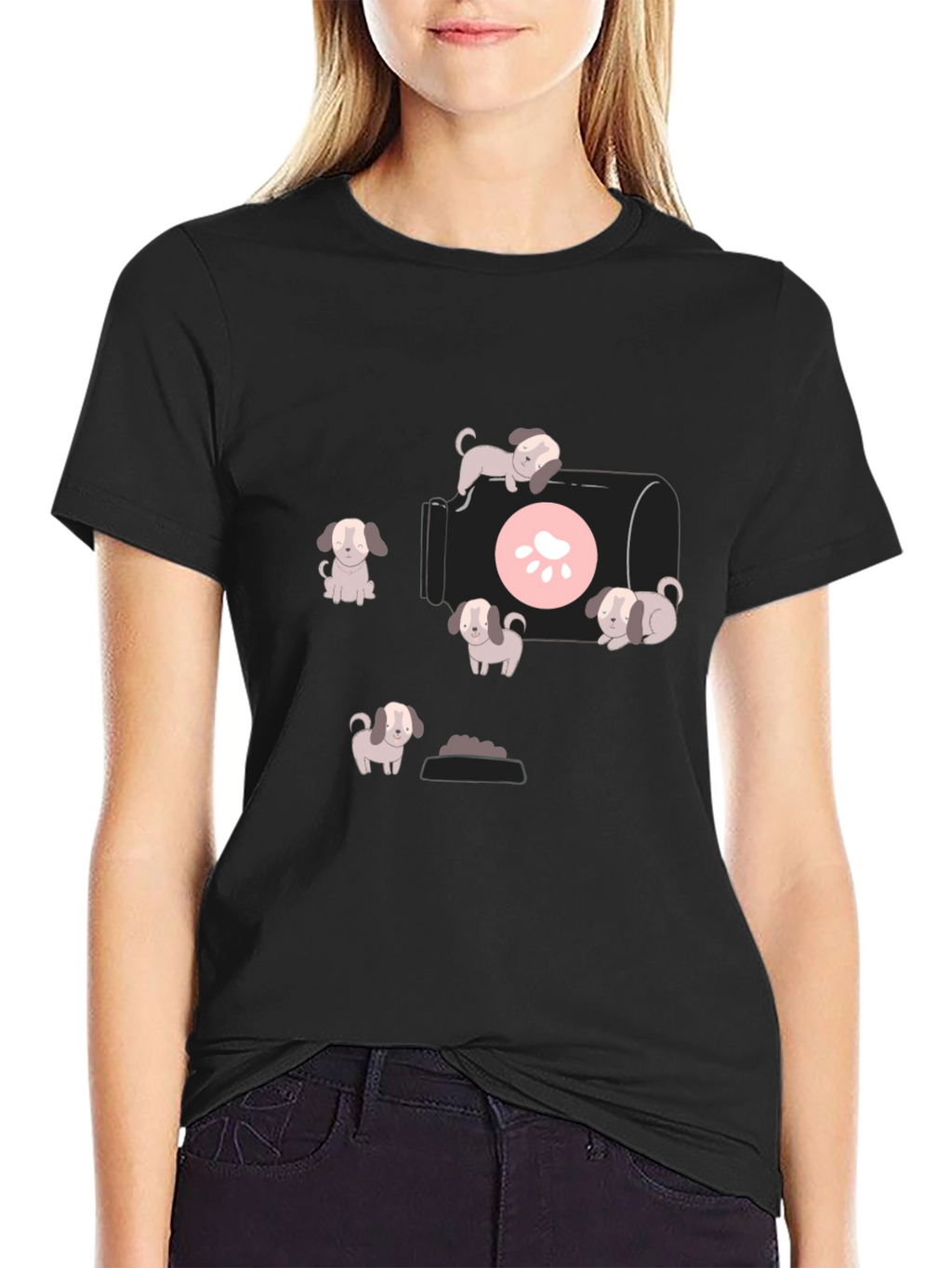 Cute Puppy Graphic T-Shirt - Black