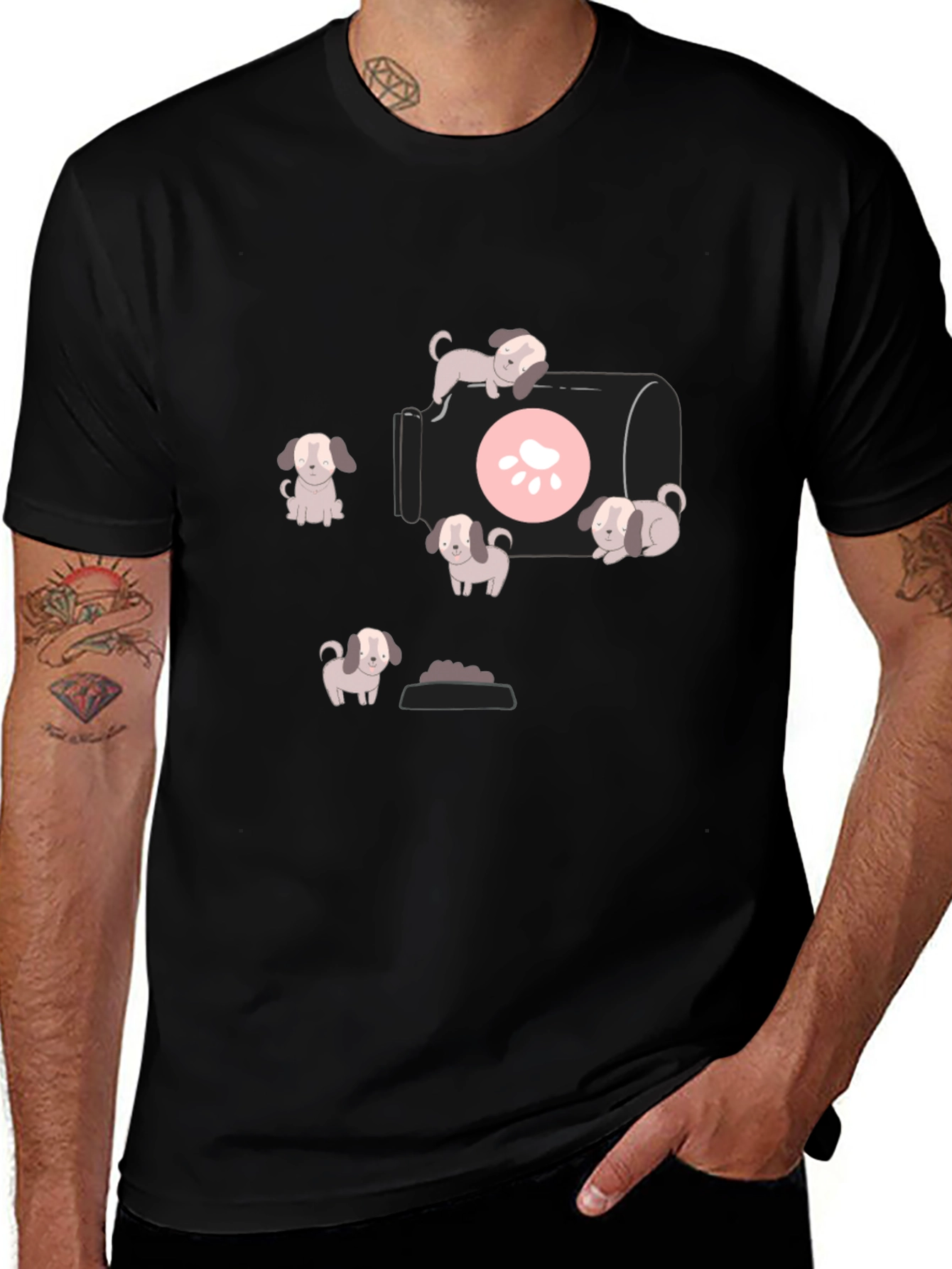 Cute Puppy Graphic T-Shirt - Black