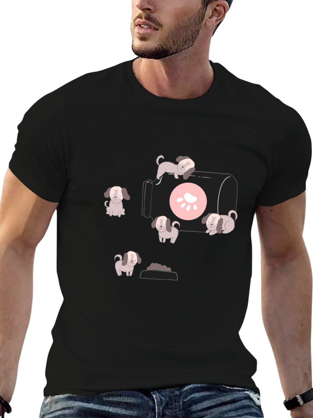 Cute Puppy Graphic T-Shirt - Black