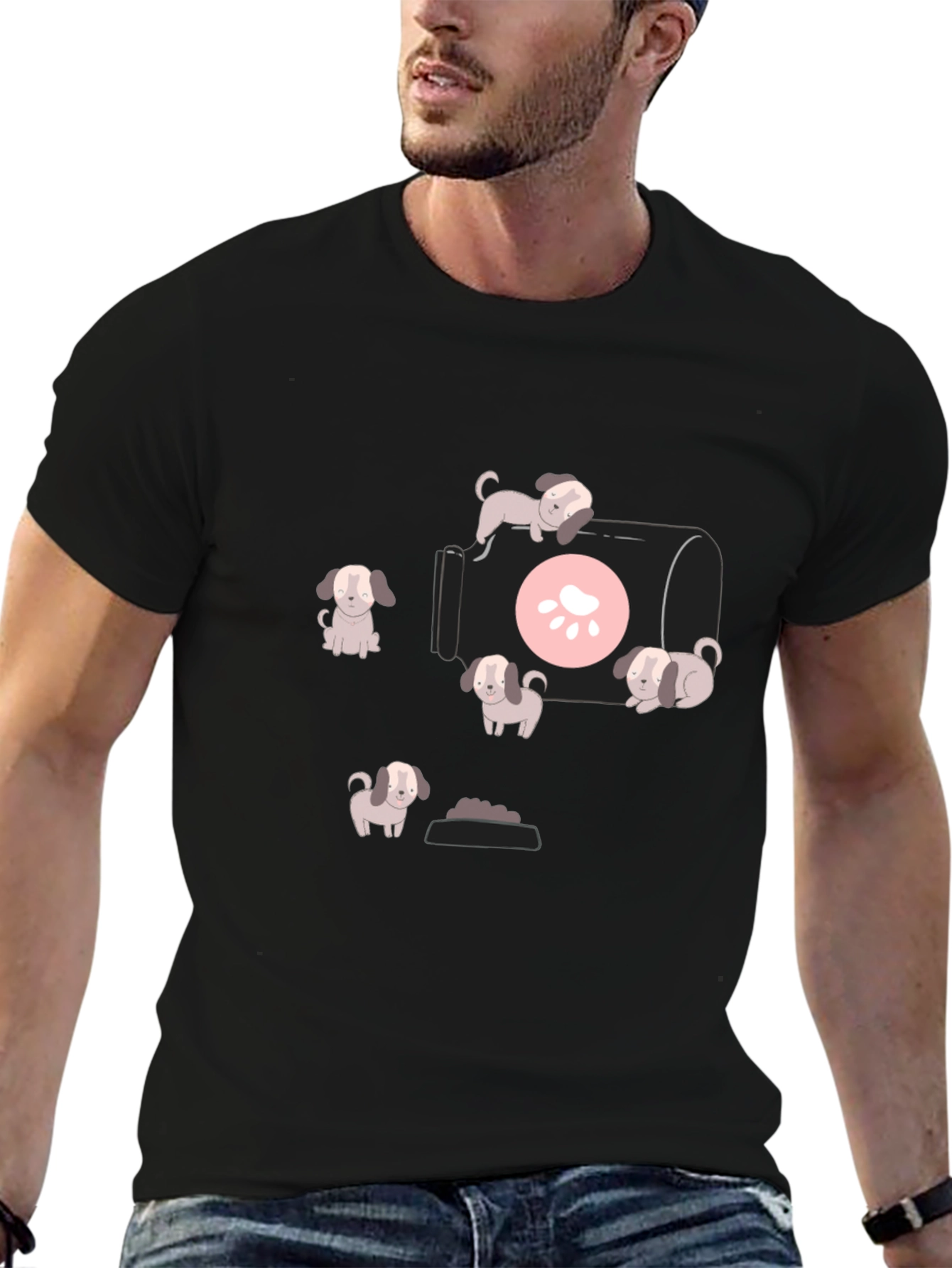 Cute Puppy Graphic T-Shirt - Black