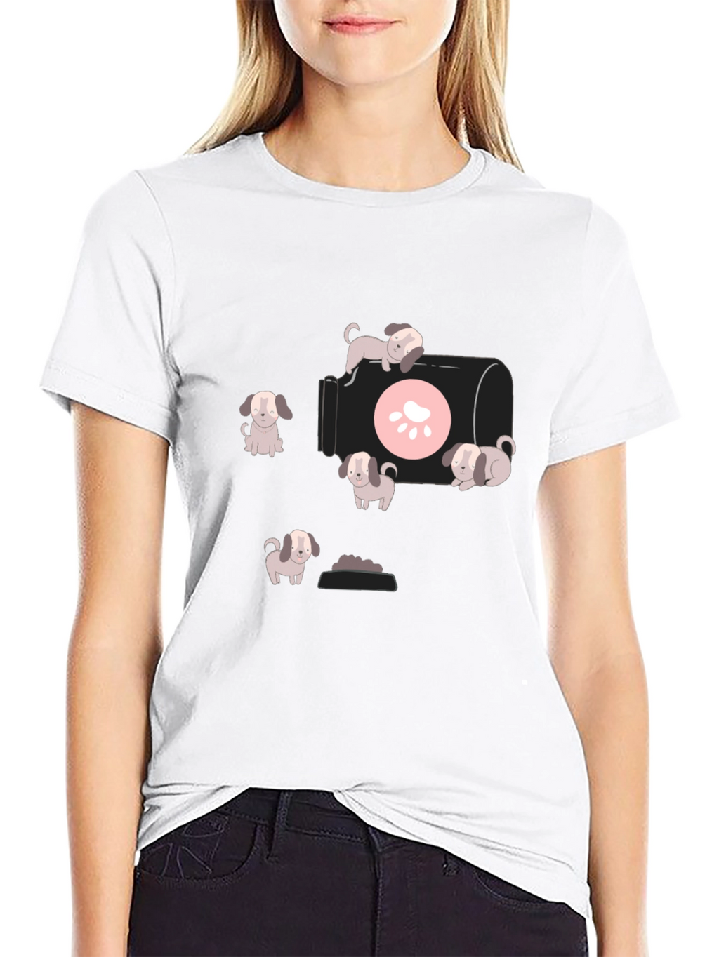 Cute Puppy Graphic T-Shirt - Black