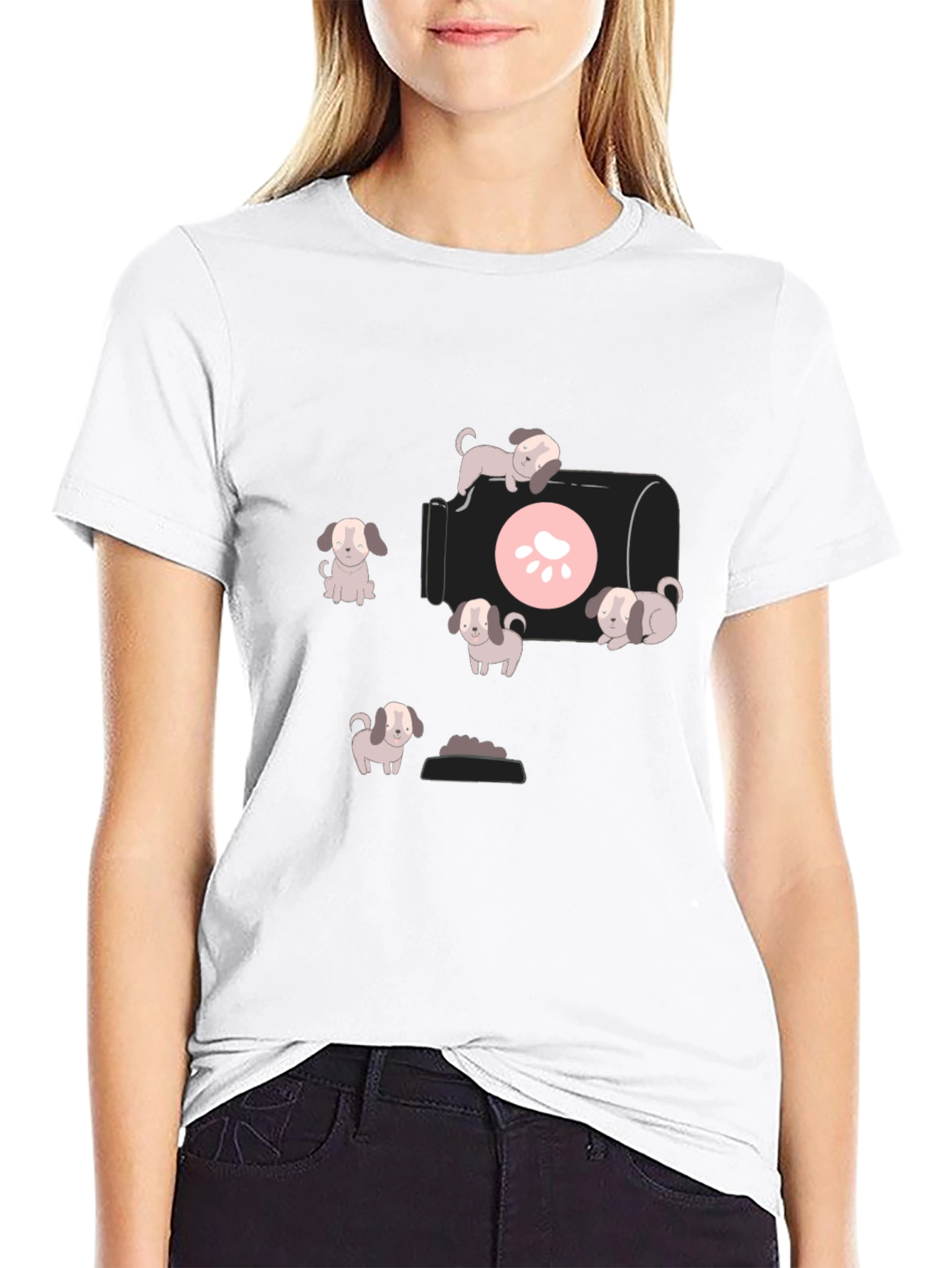 Cute Puppy Graphic T-Shirt - Black