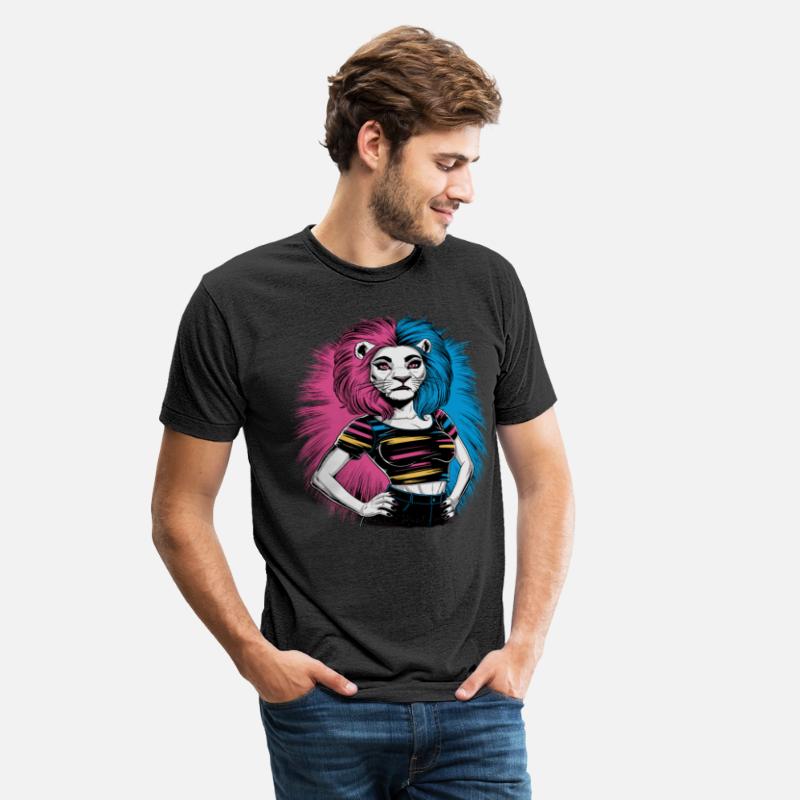 Punk Lion with pink and blue hair retro style for