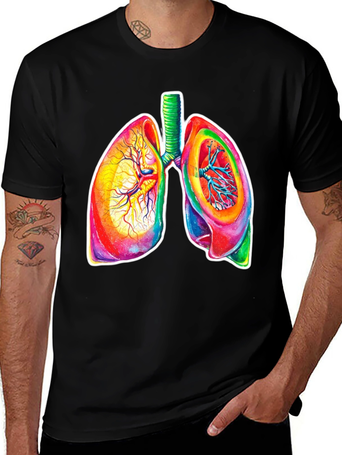 Colorful Lungs Graphic Tee - Anatomical Art