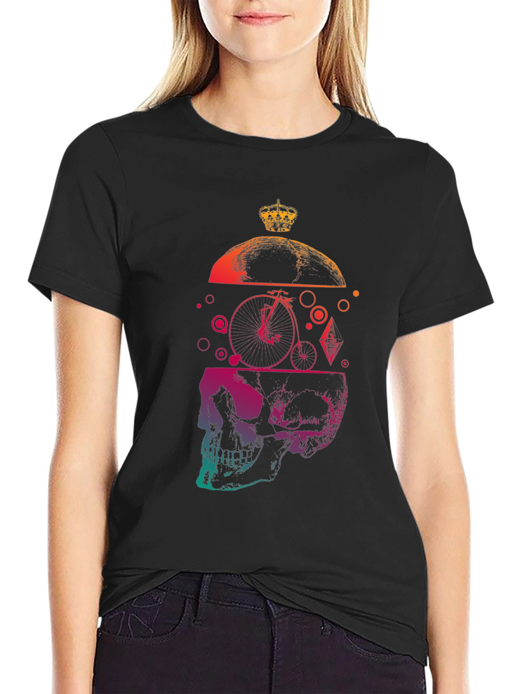 Skull & Crown Graphic Tee - Unique Gradient Design