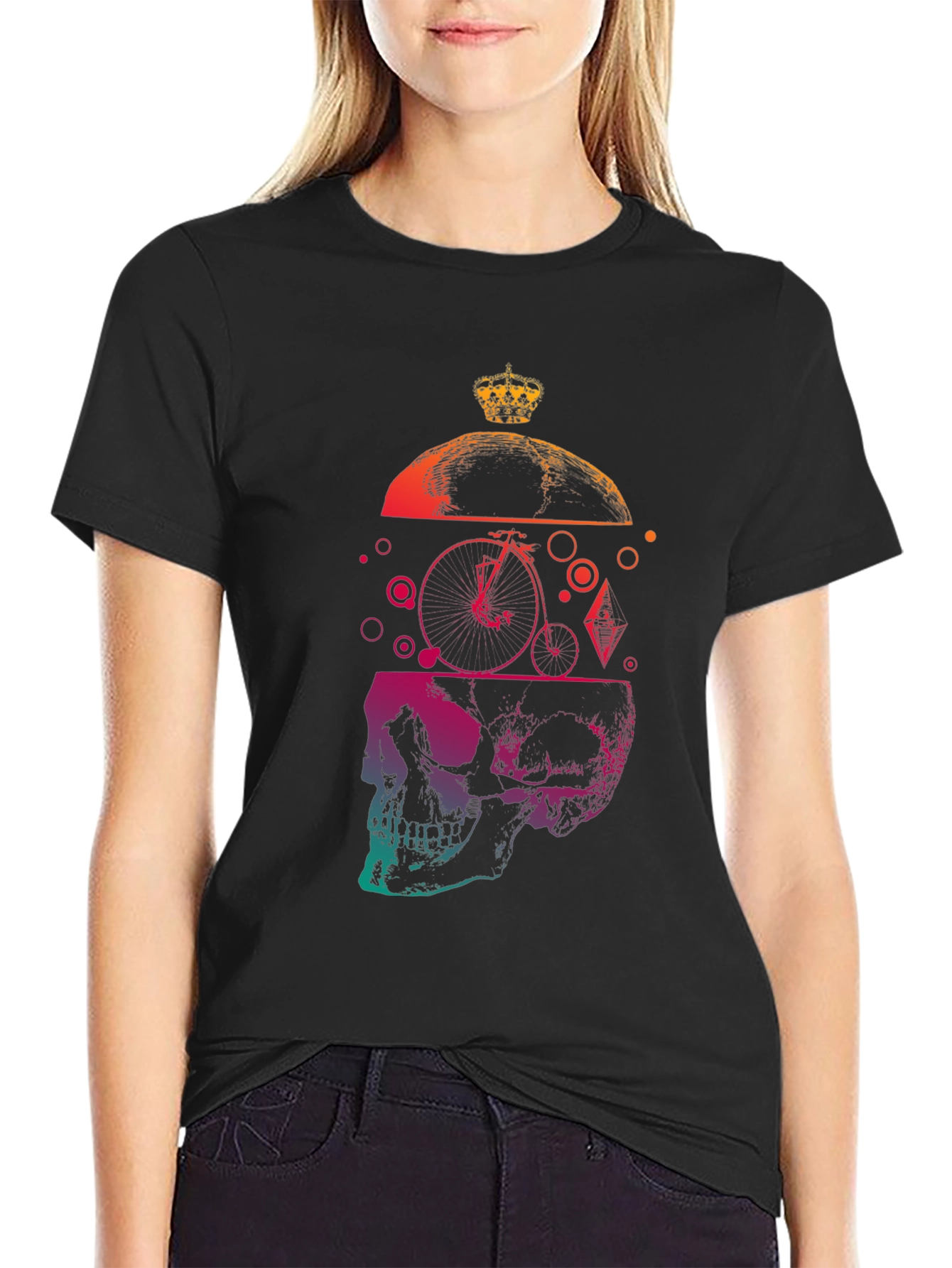 Skull & Crown Graphic Tee - Unique Gradient Design