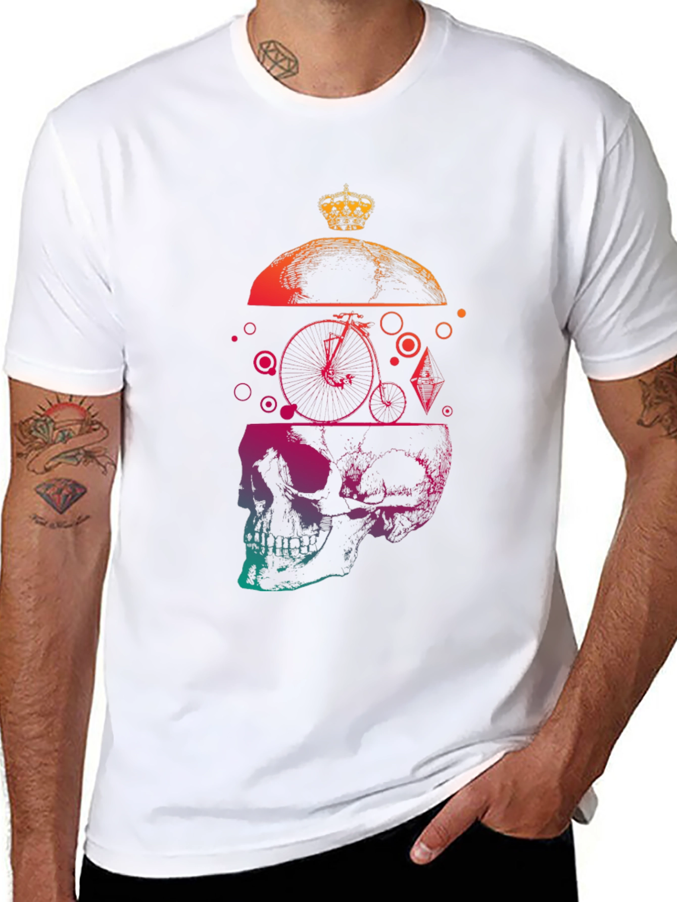 Skull & Crown Graphic Tee - Unique Gradient Design