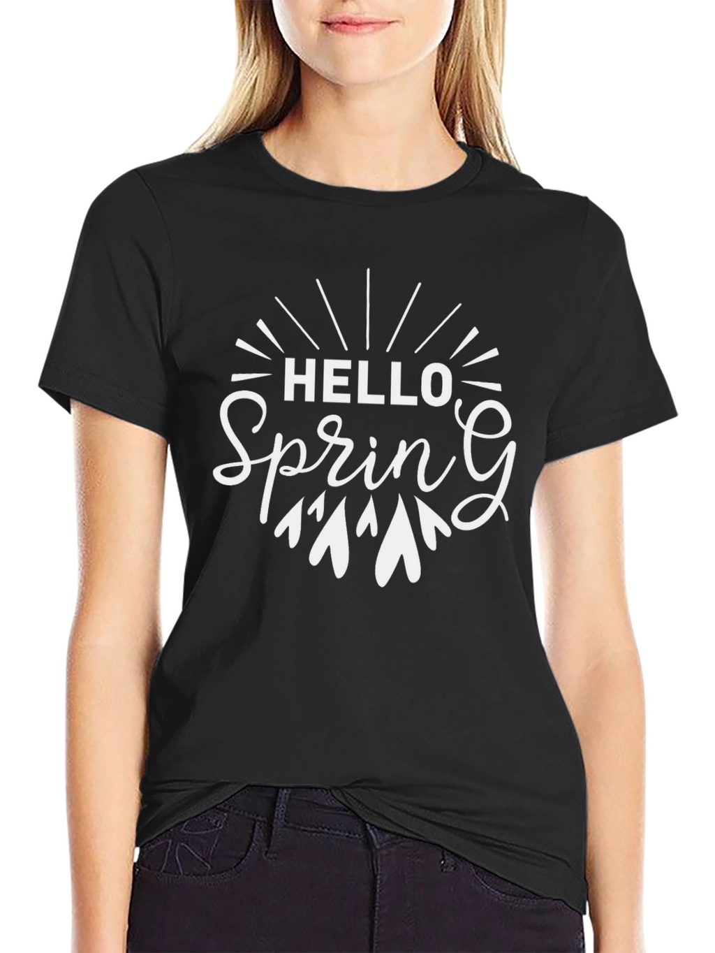 Hello Spring Black Graphic Tee