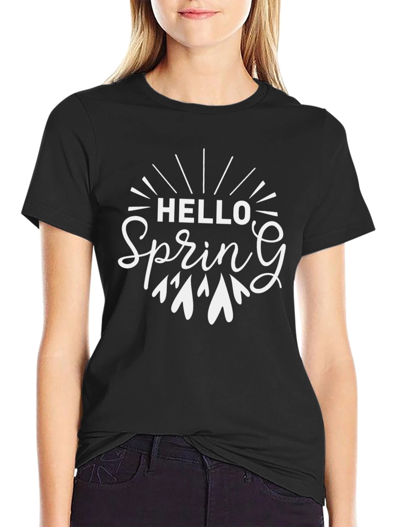 Hello Spring Black Graphic Tee