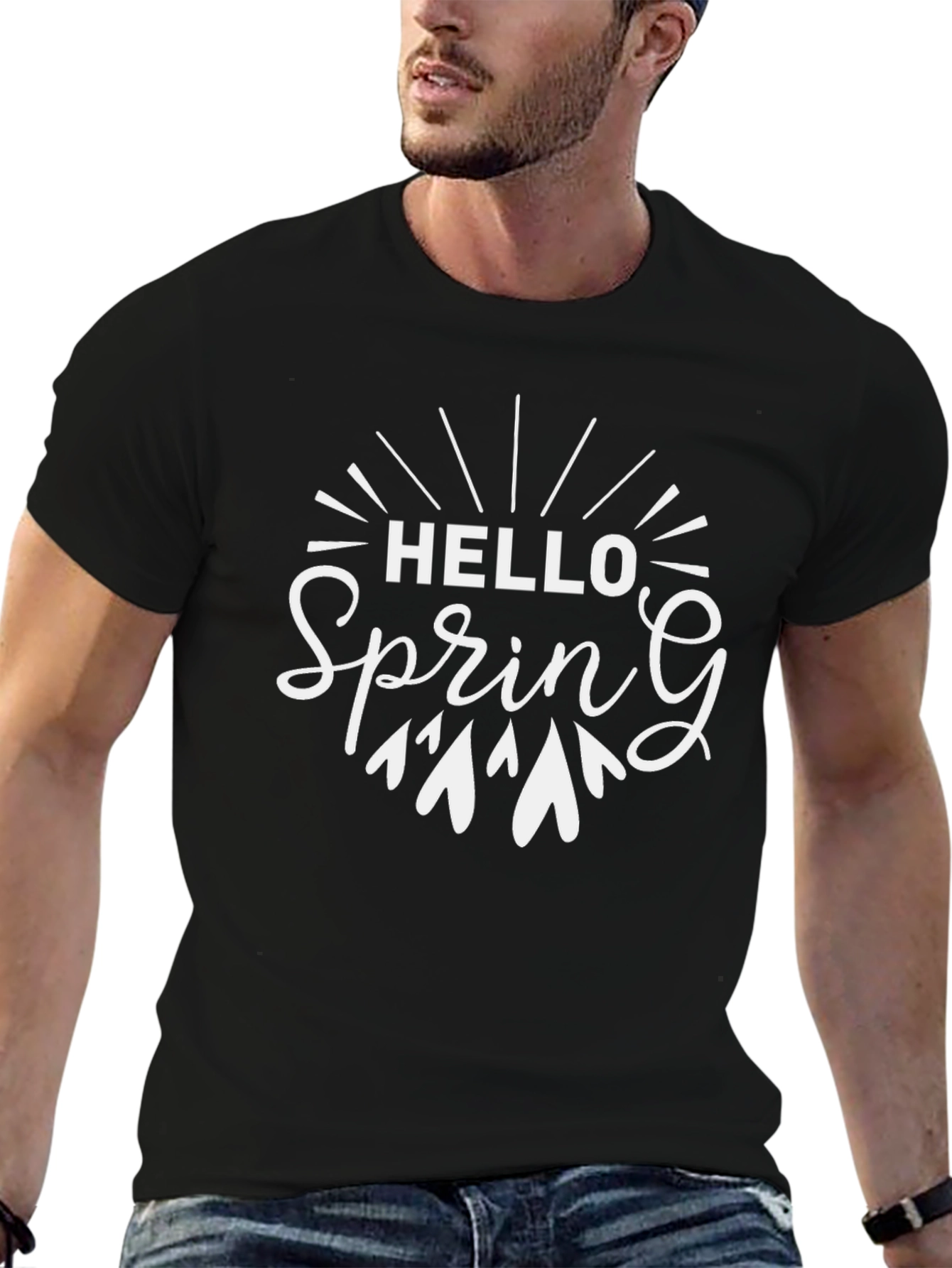 Hello Spring Black Graphic Tee