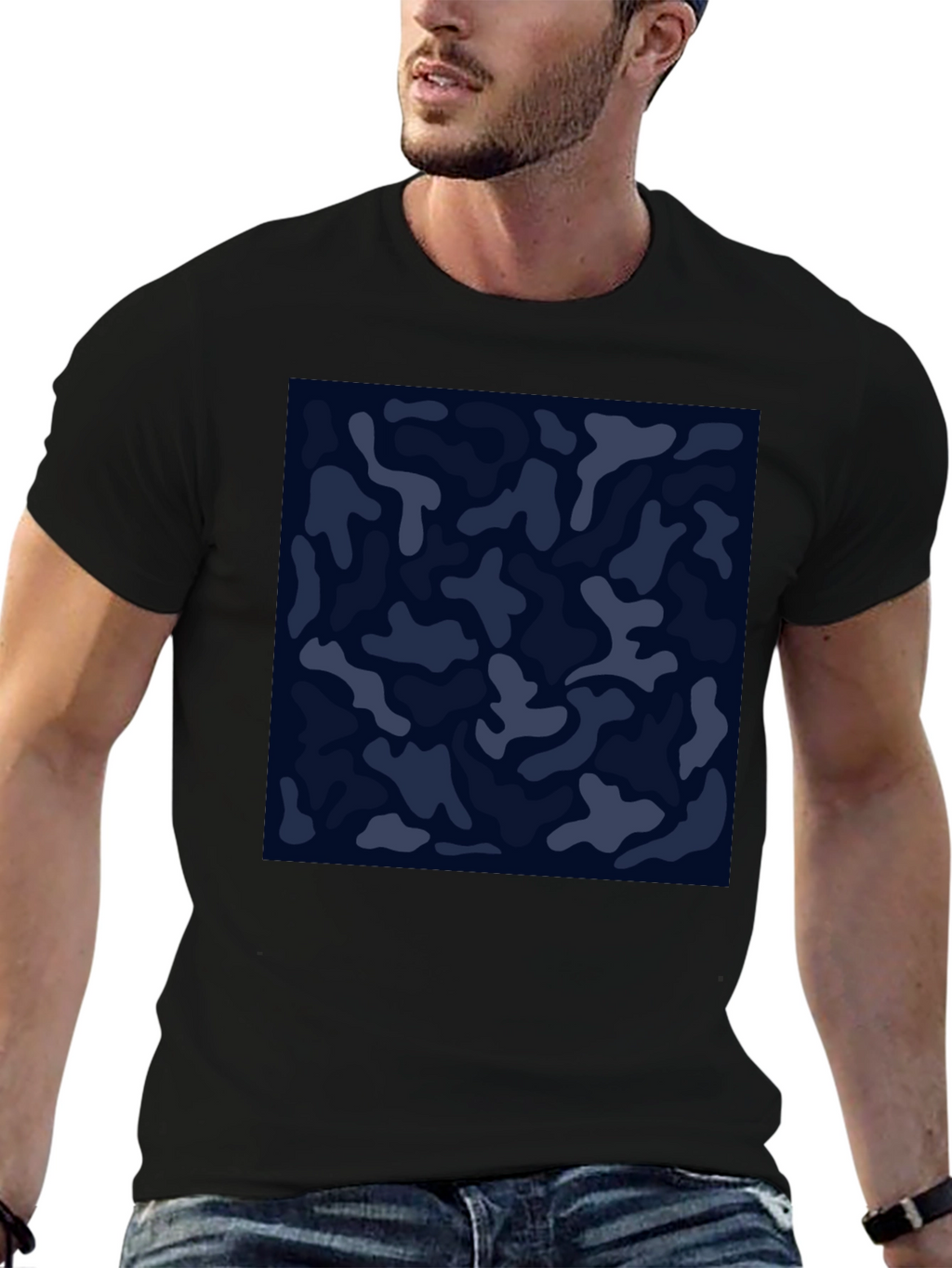 Mens Camo Print Black Crew Neck T-Shirt
