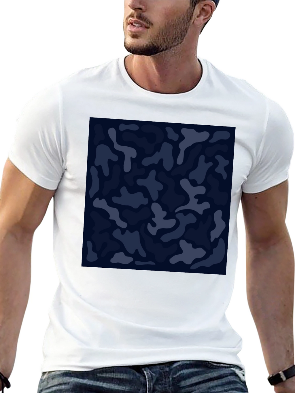 Mens Camo Print Black Crew Neck T-Shirt