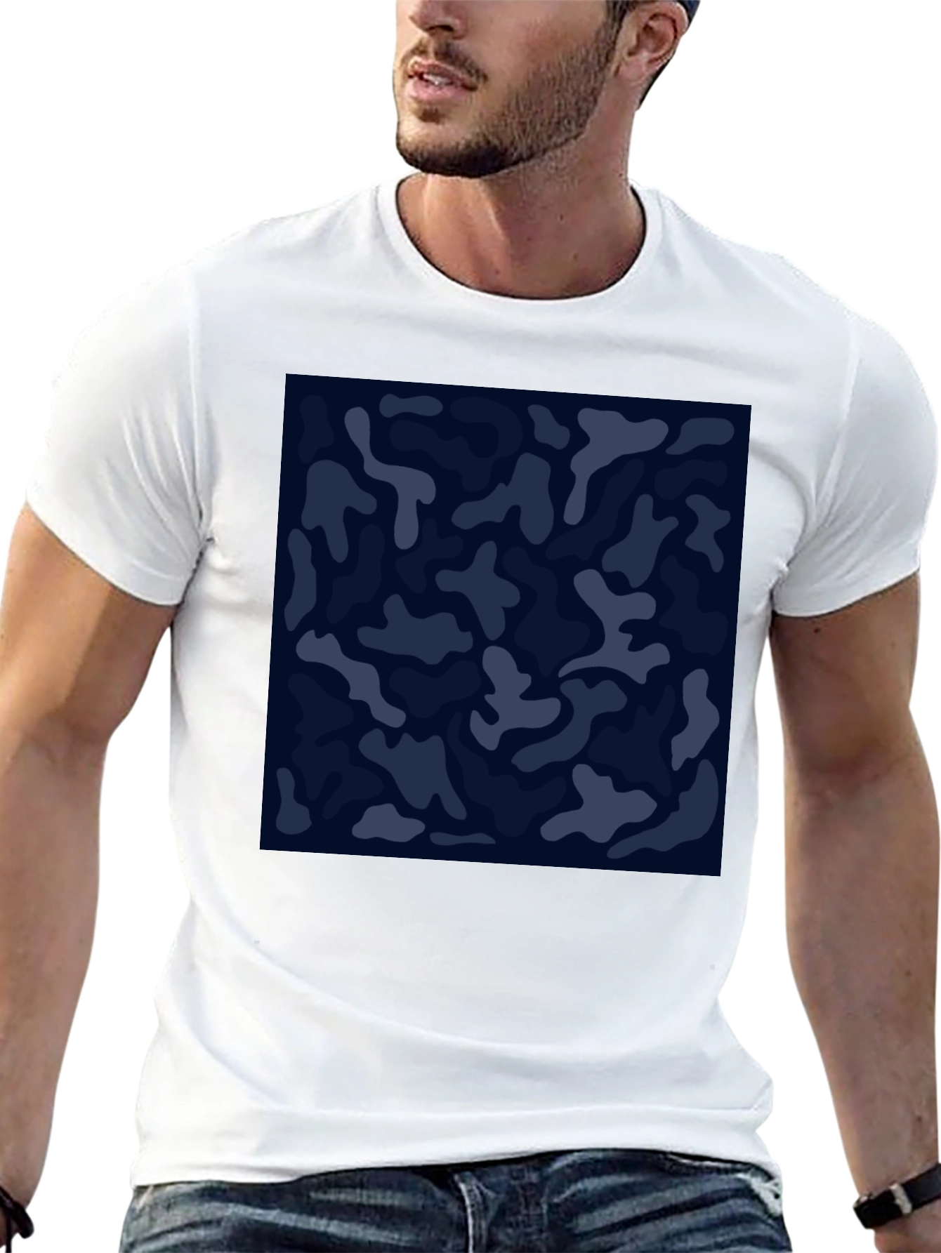 Mens Camo Print Black Crew Neck T-Shirt