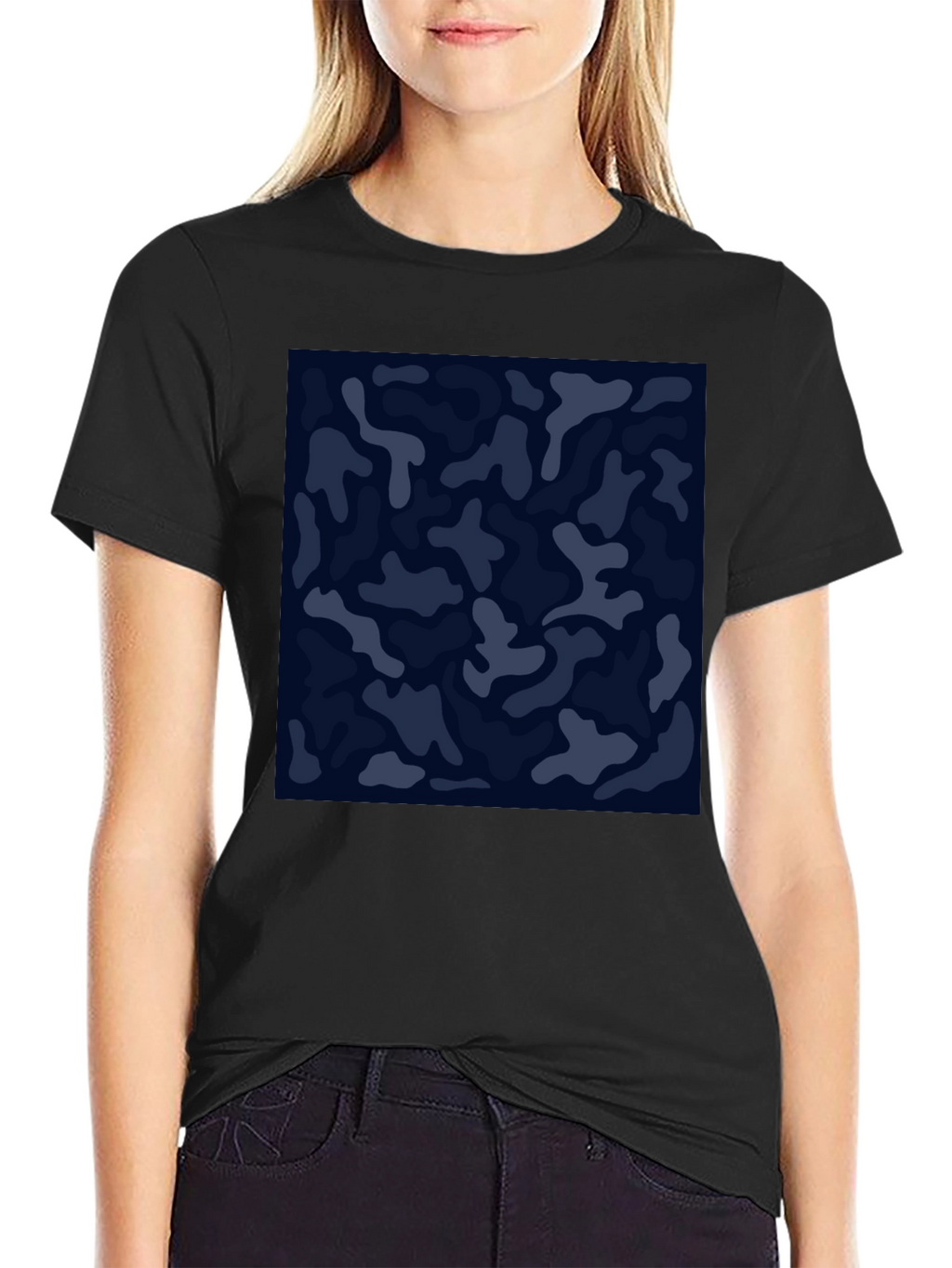 Mens Camo Print Black Crew Neck T-Shirt