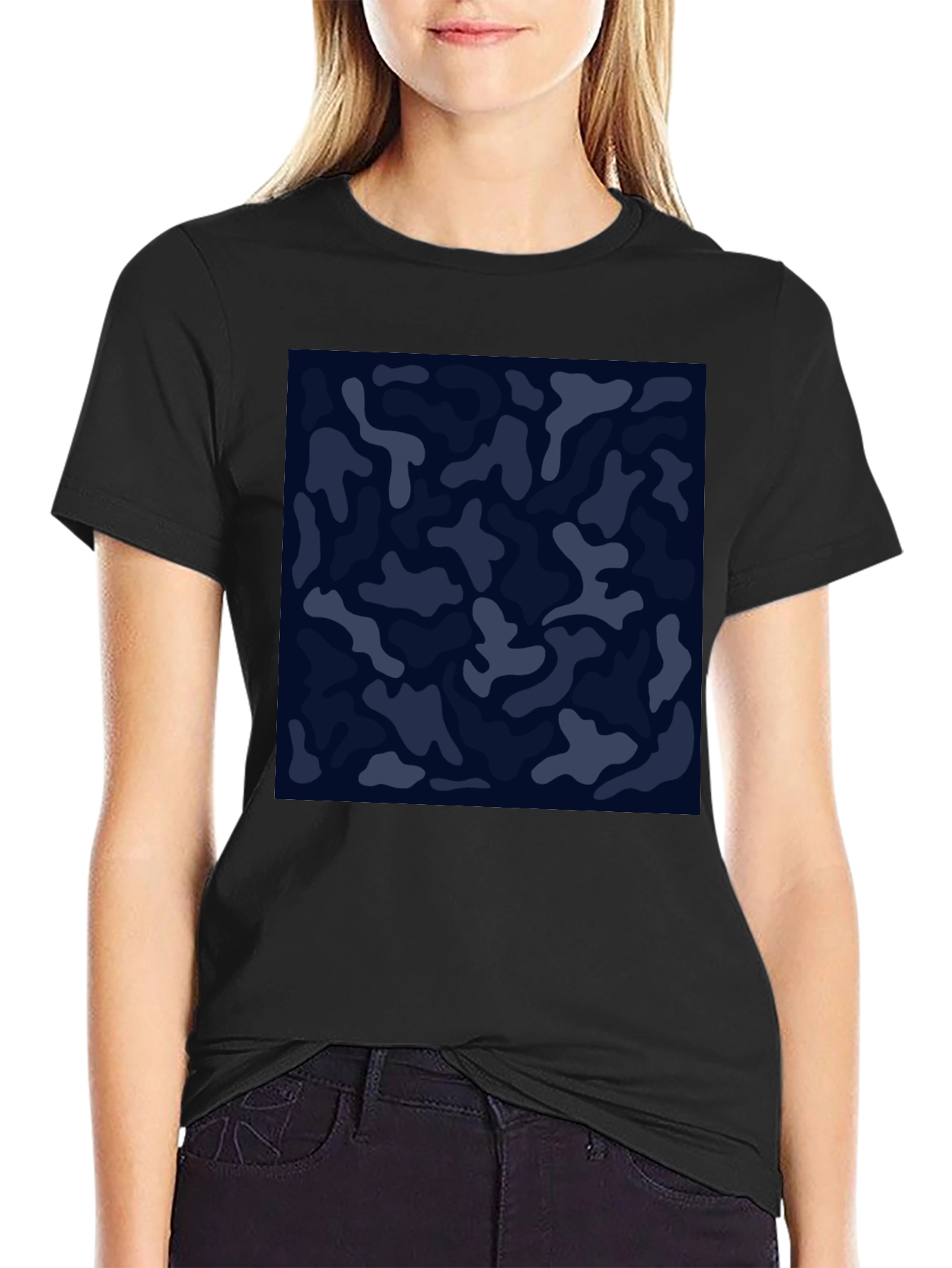 Mens Camo Print Black Crew Neck T-Shirt