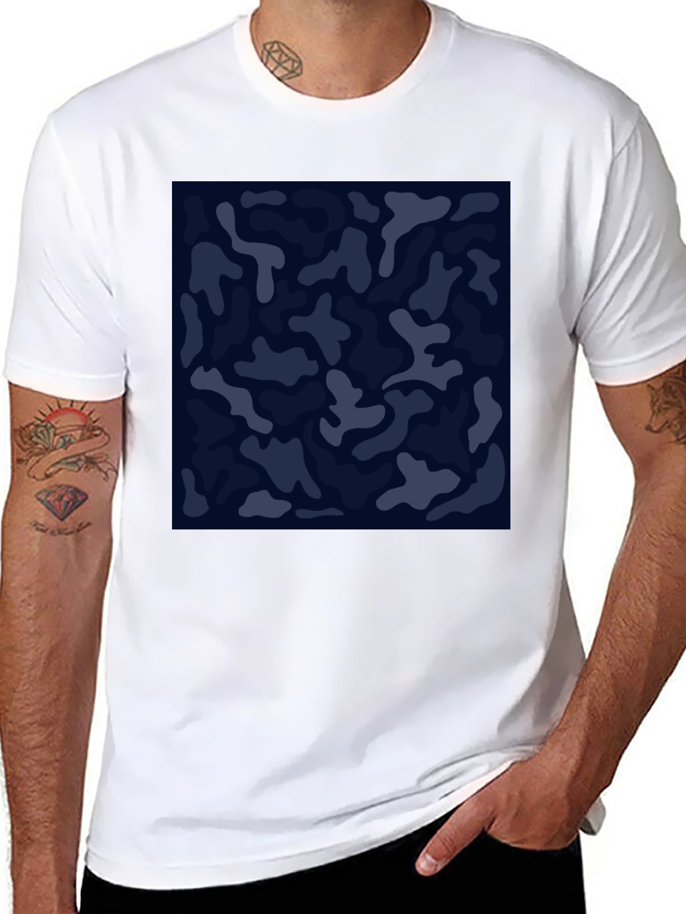 Mens Camo Print Black Crew Neck T-Shirt