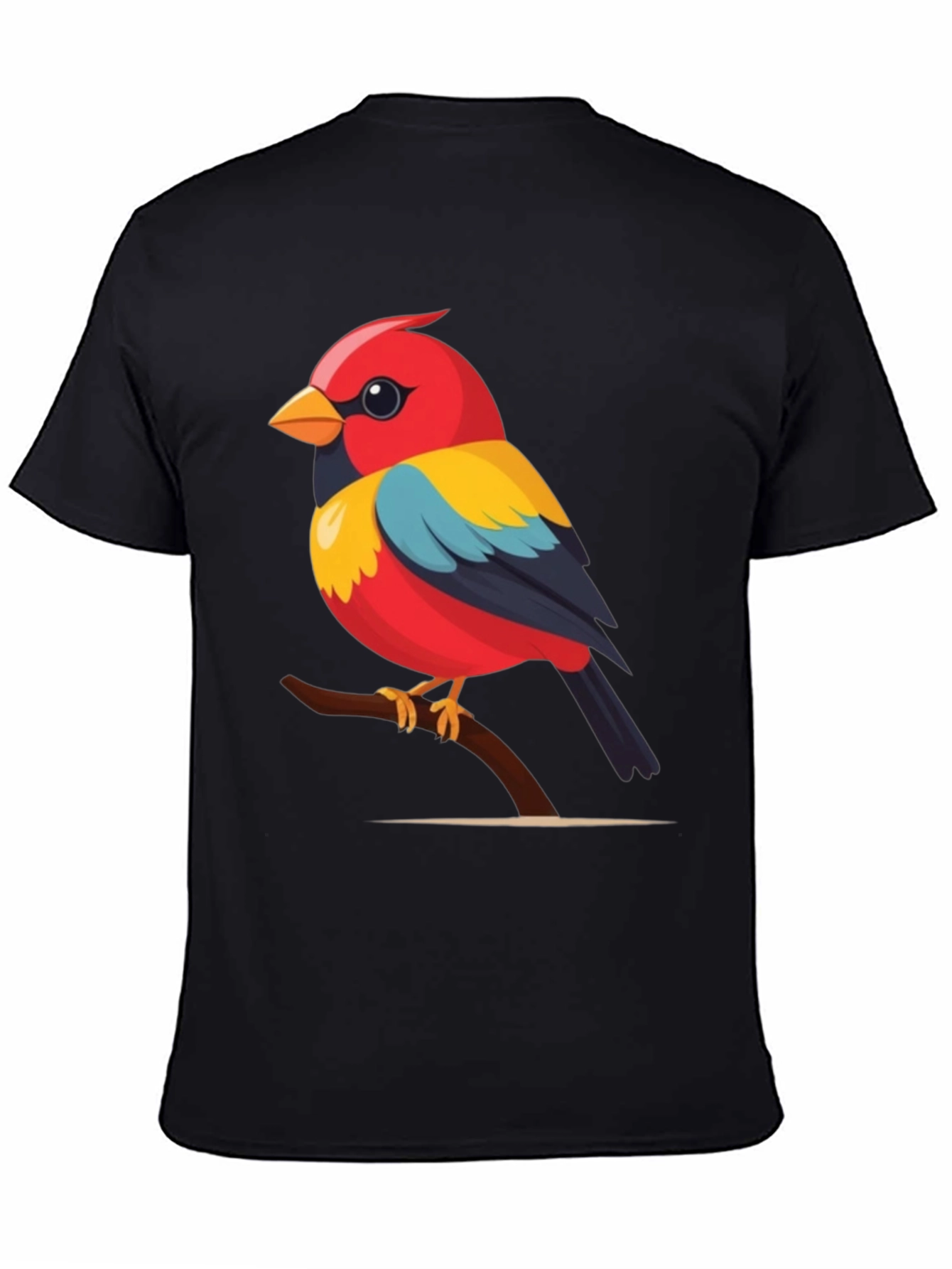 Bird on Branch Graphic Tee - Black Cotton Casual Shirt
